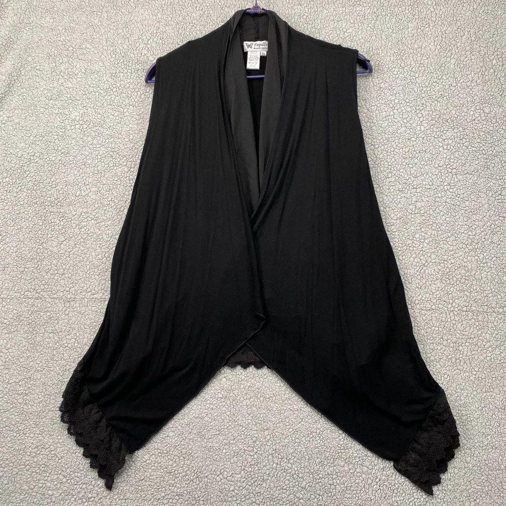 Papillon Blanc Black Draped Open-Front Cardigan